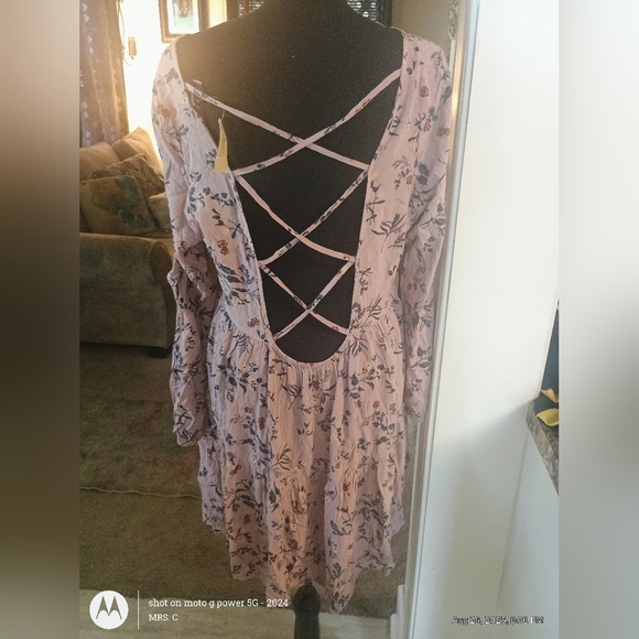 American Eagle Outfitters Dresses & Skirts - Floral Pink Crisscross Back Dress.American eagle baby doll dress. Brand new